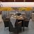 Greesum 7 Pieces Outdoor Patio Dining Set, Conversation Sets with 1 Table and 6 Rattan Chairs with Curved Acacia Wooden Armrests and Cushions, Black