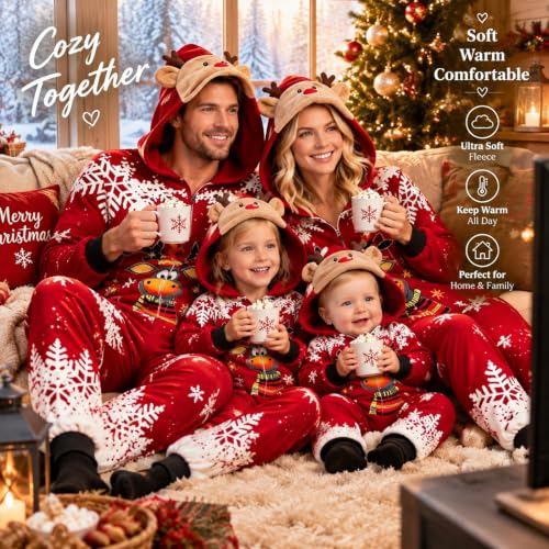 Christmas Pajamas for Family Cozy Reindeer Elk Xmas Graphic Hooded Jammies - image 8