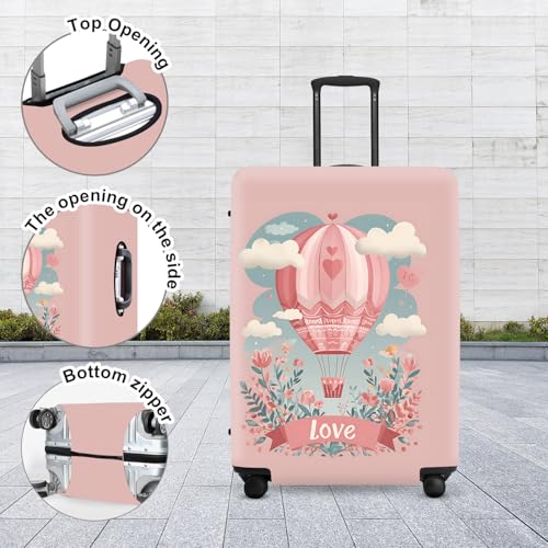 Image of Romantic Balloon Luggage Protector, Washable Suitcase Cover with Hot Air Balloon Flowers inchLOVE inch Anti-scratch for 32 inch,34 inchBag