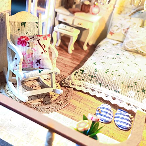 Cuteefun DIY Miniatur Rosanes Puppenhaus Kit mit Pool zum BAU Miniatur Haus Villa in Pink mit Musik Staubdichten Möbeln… – Bild 4