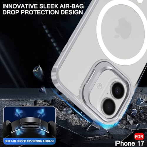 Image of TheGiftKart Hybrid Matte Frosted Back Cover Case for iPhone 17 Compatible with MagSafe | Built-in Stand | Shockproof Hard Back Cover Case for iPhone 17 (PC & TPU, Translucent White)