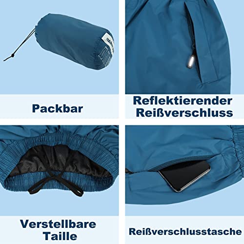 Outdoor Ventures Damen Regenhose Wasserdicht Atmungsaktiv Gefüttert Überziehhose - Winddicht Packbar Hose Leichte Softshellhose zum Wandern Fahrrad Navy Blau 42