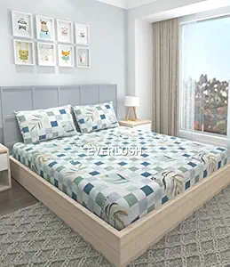 EVERLUSH 180 TC Glace Cotton Double King Size Elastic Fitted Bedsheet with 2 Pillow Covers, Size - 78 x 72 (Love Story)