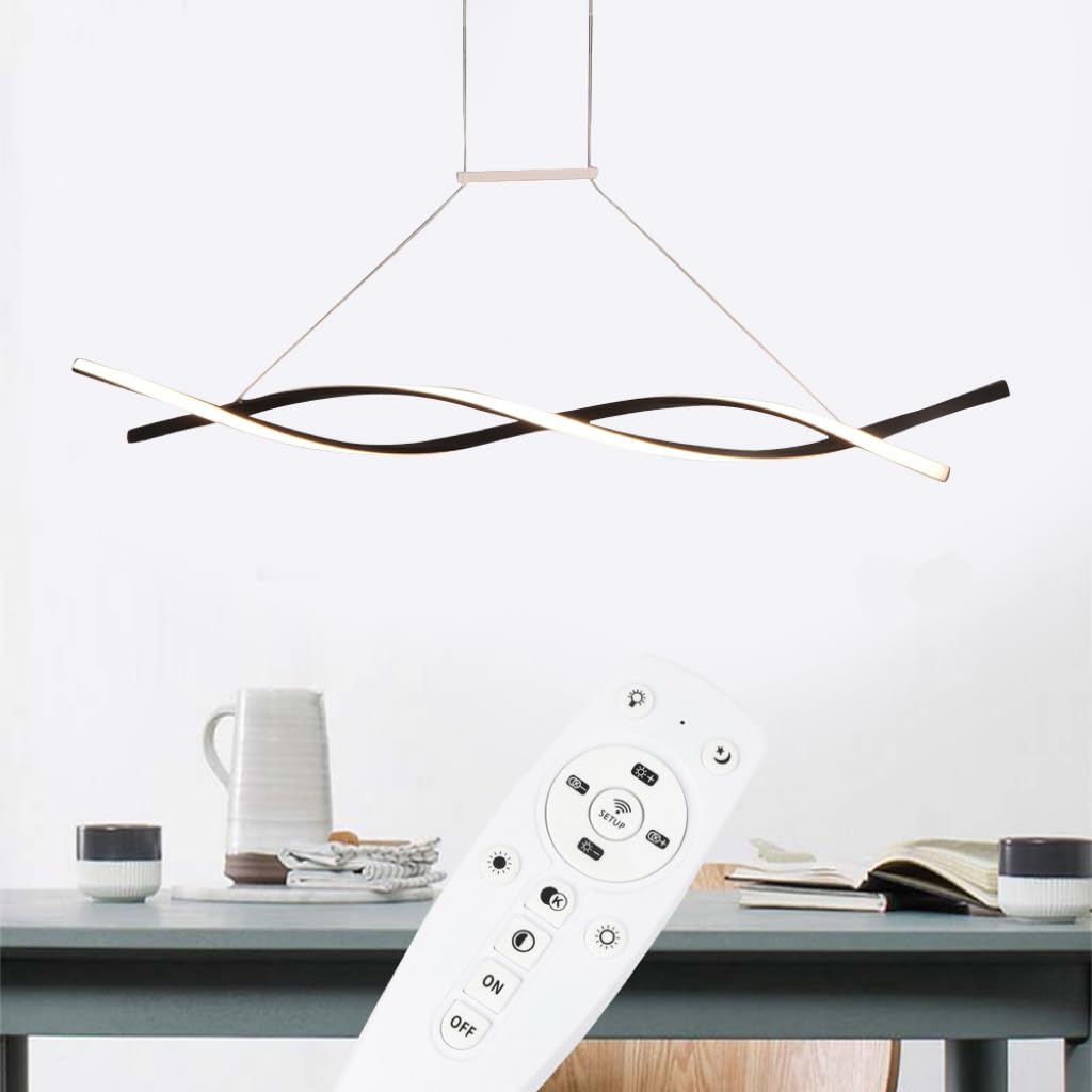 Jiabailie Modern Chandelier,47.24in Dimmable LED Pendant Light w/Remote Control,Aluminium Waving Linear Chandeliers Adjustable Hanging Chandeliers for