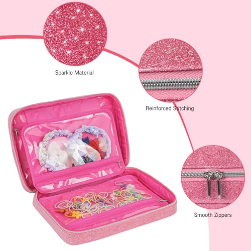 Jaffzora Hair Accessories Organizer, Dust-proof Bow Holder for Baby Girls, Travel Hair Storage Bag for Hair Clips, Headbands, Scrunchies and Hair Ties(Pink)