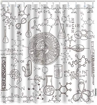 Swono Chemistry Lab Bathe Curtain,Outdated Chemistry Lab Sample with Many Vintage in Sketch Design Type Bathe Curtain House Decor Waterproof Material Polyester for Toilet with Hooks 72″X72″