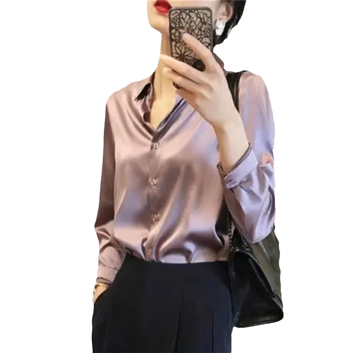 Blusa de seda de primavera para mujer, camisas elegantes con botones a juego