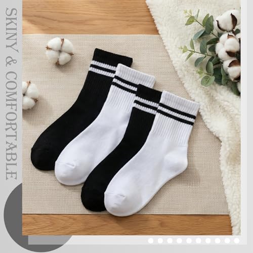Image of Jspupifip 8 Pair Striped Athletic Crew Socks Running Socks for Men Women | Moisture-Wicking, Soft Stretchy Casual Mid Calf Socks Size 5-8, Breathable Casual Gym Socks
