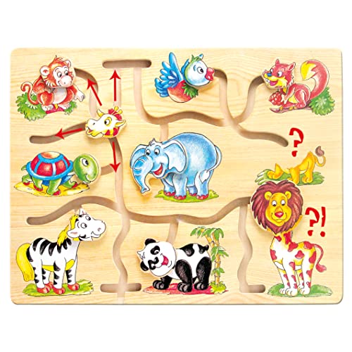 Bino & Mertens 88096 Motorikspiel Africa, Spielzeug für Kinder ab 3 Jahre, Kinderspielzeug (Holzspielzeug mit verschiedenen Tiermotiven, Schiebepuzzle zur Förderung der Motorik & Hand-Augen-Koordination), Mehrfarbig