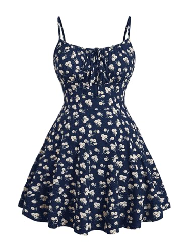Image of Floerns Women's Plus Size Boho Floral Milkmaid Bow Tie Ruched Cami Summer Holiday Flowy Mini Dress