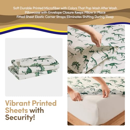 Image of Twin Size Kids Comforter Set - Dinosaur Embossed Bedding Set Bed in a Bag for Boys and Girls Toddlers Sheet Set and Comforter, Dinosaur Embossed