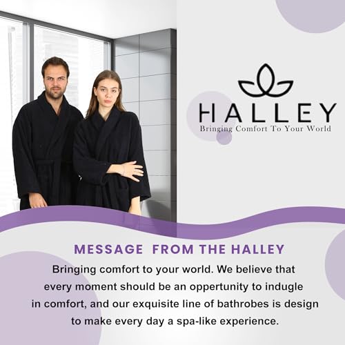 Image of HALLEY Luxury Bathrobe for Women & Men, Shawl Collar Spa Bath Robes Terry Cotton Ultra Soft Shower Robe with Pockets - Black