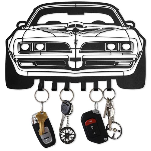 MOOH Metal Automotive Key Holder with 6 Hooks - Unique Wall Mounted Car Lovers Gifts for Men & Women - Cool Man Cave Decor (Pontiac Firebird 1977, Black)