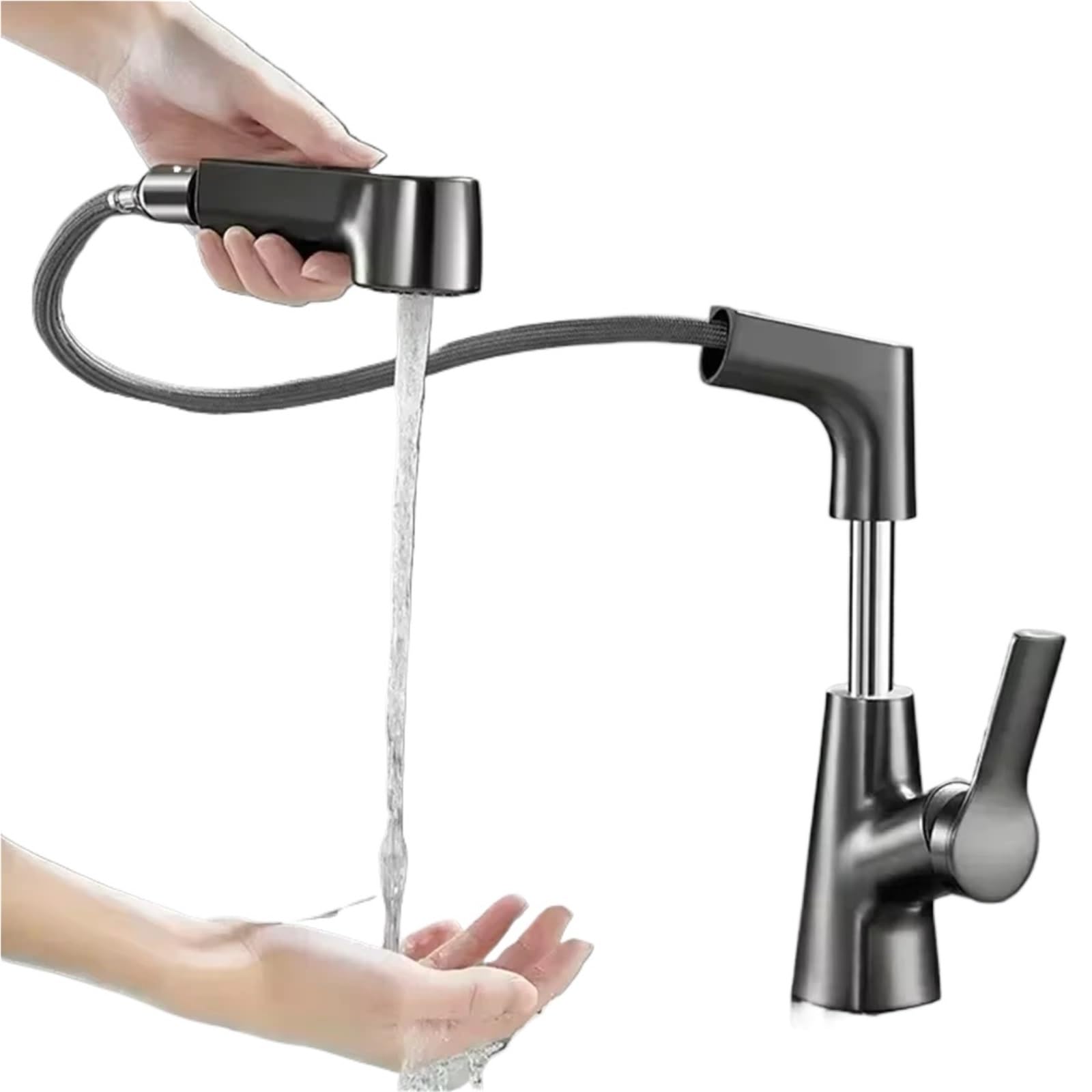Rrypbovg White Pull Out Faucet Pull Out Lift Kitchen Faucet 360° Rotatable Bathroom Basin Stainless Steel Sink With Sprayer(White)