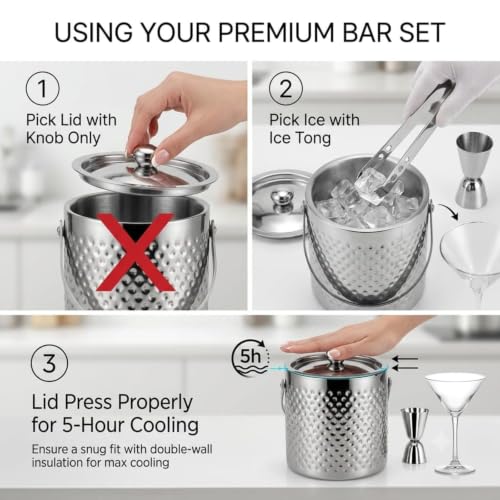 Image of FINALITY Stainless Steel Double Walled Insulated Ice Bucket (SILVER POLISH DIMPLE)