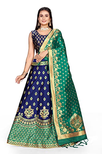 Image of LAHER Girl's Casual Wear Heavy Banarsi Jacquard Soft Silk Bridal Semi-Stitched Lehanga Choli With Dupatta Set.