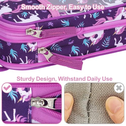 Image of Cute Kids Pencil Case - Girls Pen Pouch Large School Organizer | Pen Bag & Smooth Zipper, Multi-Slot Storage, Mesh Pocket, 900D Water Resistent, Giftable School Supplies, Deep Purple Unicorn