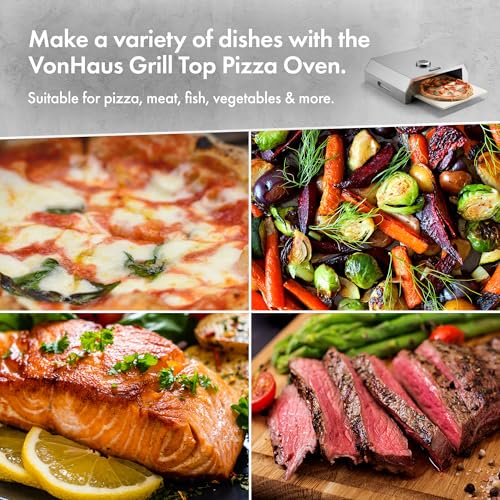 VonHaus BBQ Pizza Oven Outdoor – Stone Included, for Charcoal & Gas Barbecue Grills – Stainless Steel, Temperature Gauge, Carry Handles – For up to 12” Pizzas – Can Also Smoke Meat, Fish & Veg - Image 4