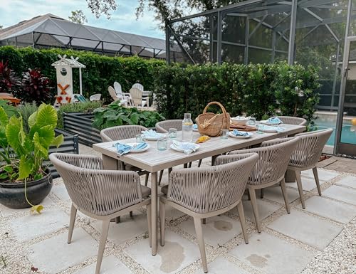 Image of PURPLE LEAF Patio Dining Set for 8 with Sunbrella Cushion Chairs Champagne
