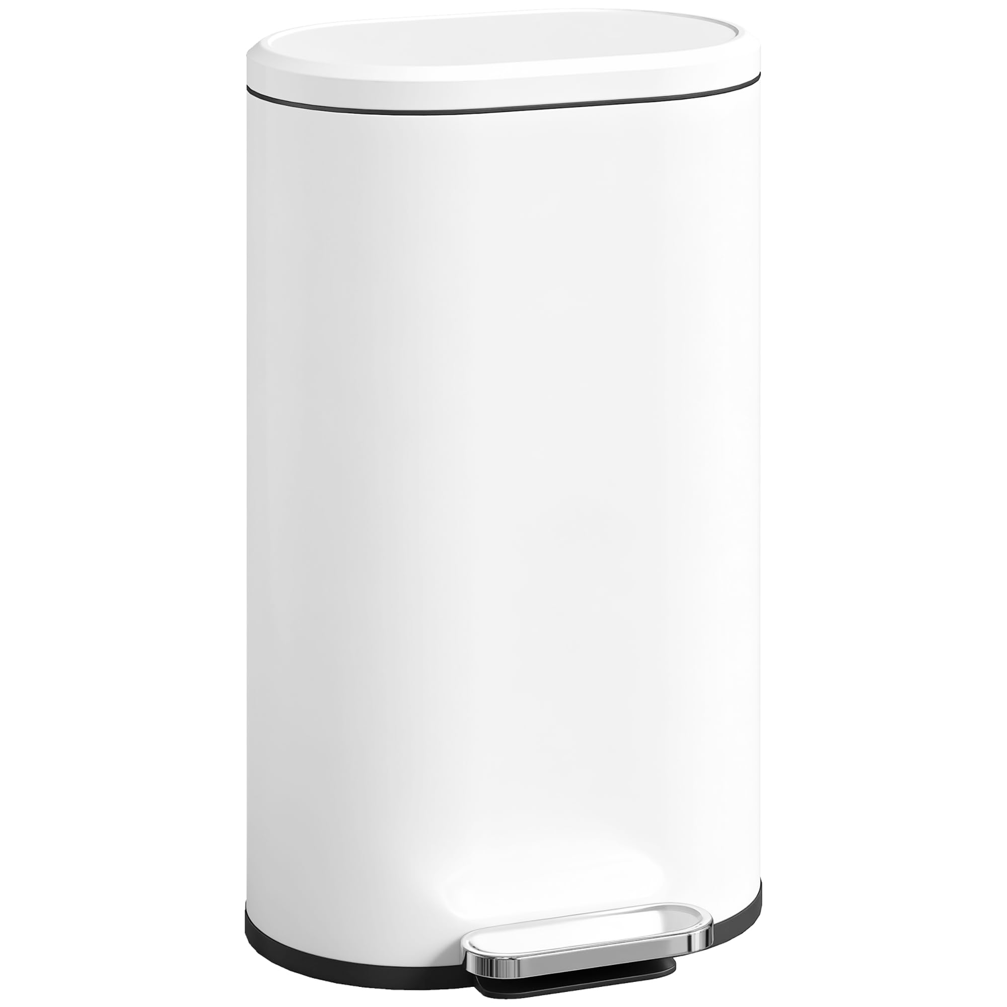 HOMCOM 30L Kitchen Bin with 90ยฐ Stay-Open Lid, Slim Rectangular Pedal Bin with Soft-Close Lid, Removable Inner Bucket for Home Office, Fingerprint-Resistant, White