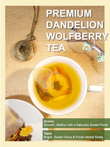 Image of TeeLux Dandelion Wolfberry Tea, Blend with Chrysanthemum, Goji Berries, Cassia Seed, Licorice, Smooth & Mellow Flavor, Caffeine Free, 20 Count