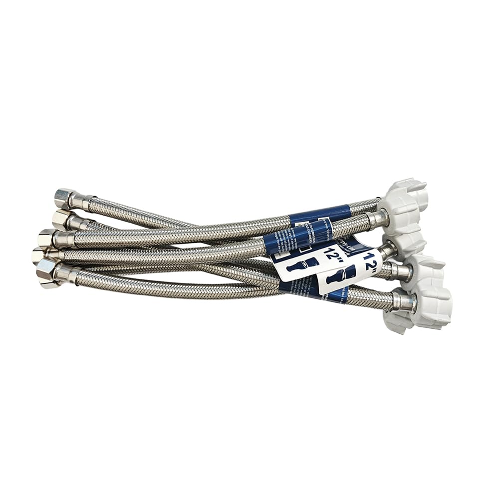 Photo 1 of (6pcs 12 inch) PLUMBINGMASTER Toilet Water Supply Line,3/8" Comp x 7/8" BC Braided Stainless Steel Toilet Supply Line,Toilet Connector Hose with Anti-Leaking Brass Nut