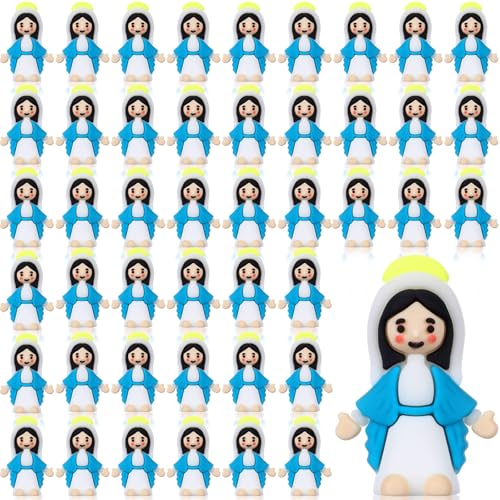 CroBlissful 50 Pack Little Virgin Mary Figurines Bulk Mini Easter Jesus Figures for Thanksgiving Day Easter Eggs Stuffers Sunday Baptism Gifts (Virgin Mary Blue)