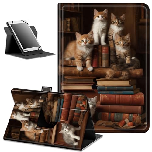 for LG G Pad 5 10.1 Inch Universal Tablet Case,Slim PU Leather Multi-Angle Viewing Cover with 360 Degree Rotatable Kickstand for LG G Pad 5 10.1' Tablet 2019 Release,Bookshelf Cat