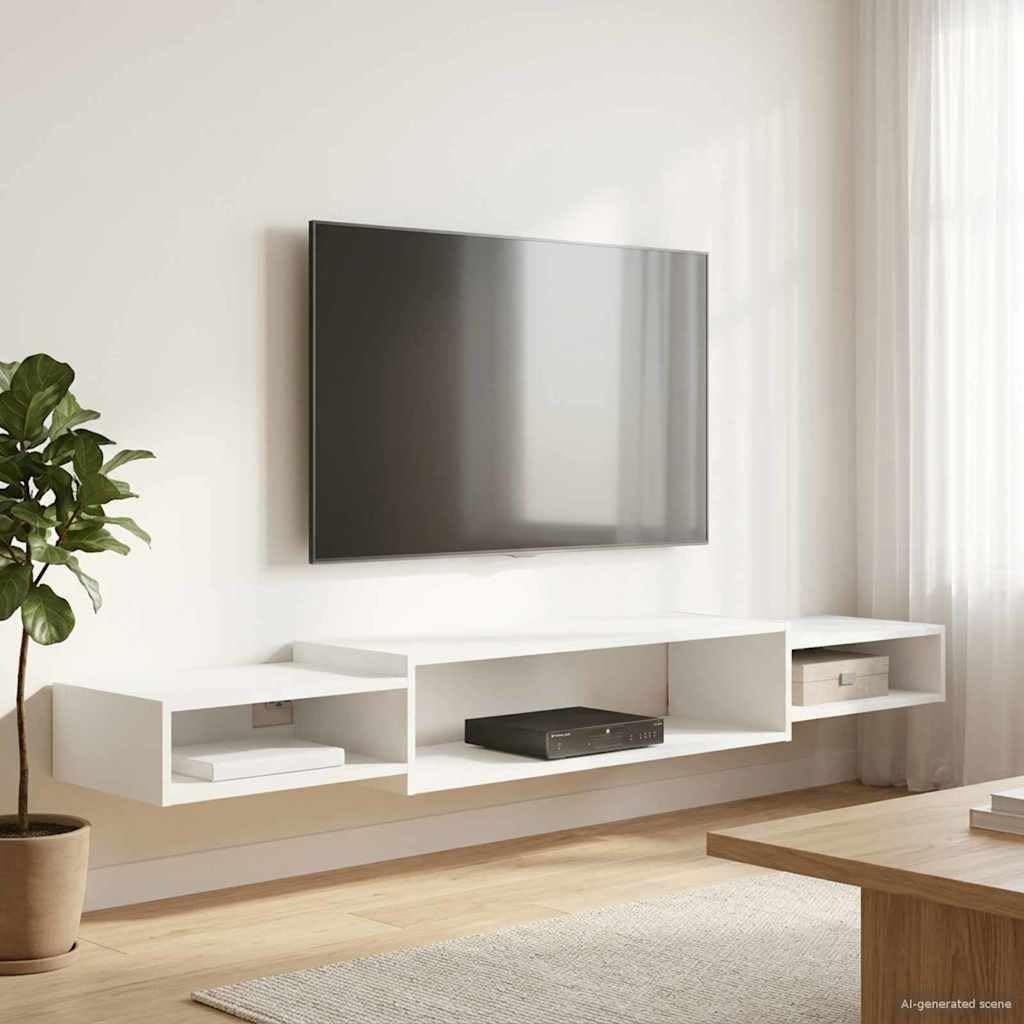 Meuble TV mural - Support mural - Étagère TV flottante - Meuble bas suspendu pour salon et chambre à coucher - Blanc - 180 x 28 x 21 cm