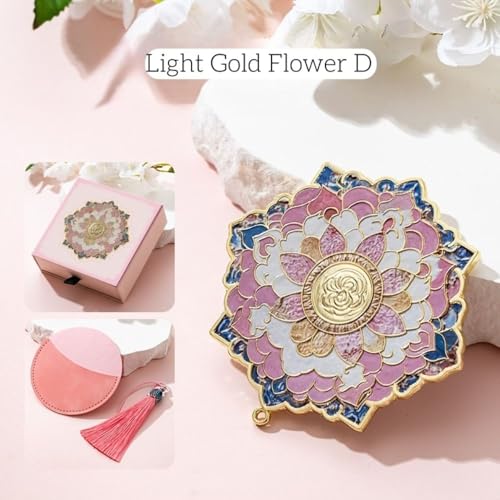 Espejo de Maquillaje Estilo Chino 3D Flor Dorada miniatura 6