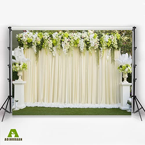 Aoihrraan 3x2,5m Wedding Ceremony Backdrop Flowers Column Bouquet Green Ivy Lawn Curtains Photography Background Bridal Shower Decor Valentine's Day Party Couple Lovers Portrait Photo Studio Props - Image 3