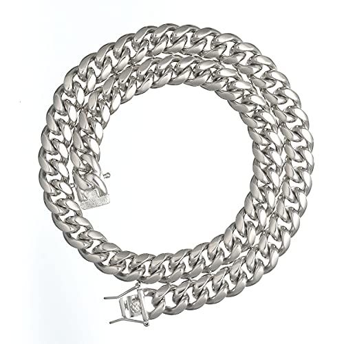 KoyunWong Hip Hop Heavy 18K White Gold Plated Stainless Steel Cuban Link Chain 13mm Width Necklace or Bracelet With Box Clasp for Mens Boys