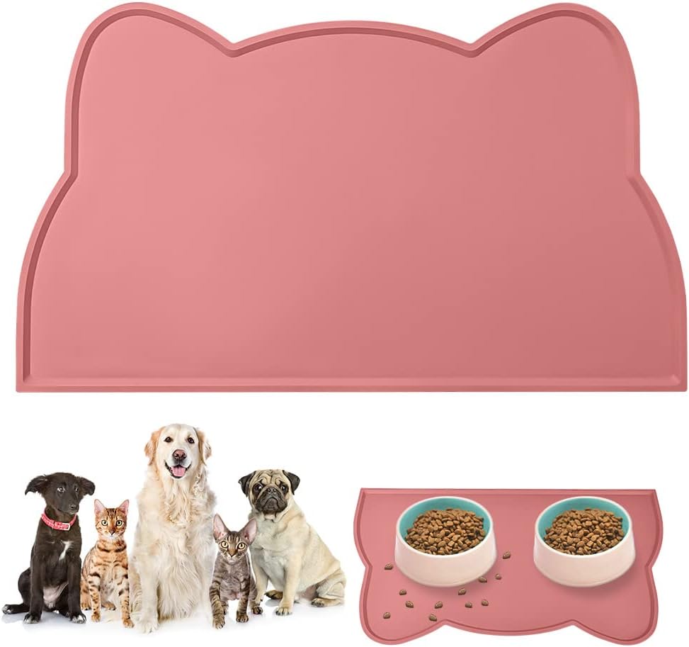 vsshe Silicone Dog Cat Bowl Mat, Dog Cat Food Mat, Waterproof Dogs Placemat Non-slip Dogs Feeding Mat for Foods and Water Bowls, Prevent Food Spills and Water Messes, Keep Floors Clean (Pink) vsshe Silicone Dog Cat Bowl Mat, Dog Cat Food Mat, Waterproof Dogs Placemat Non-slip Dogs Feeding Mat for Foods and Water Bowls, Prevent Food Spills and Water Messes, Keep Floors Clean (Pink)