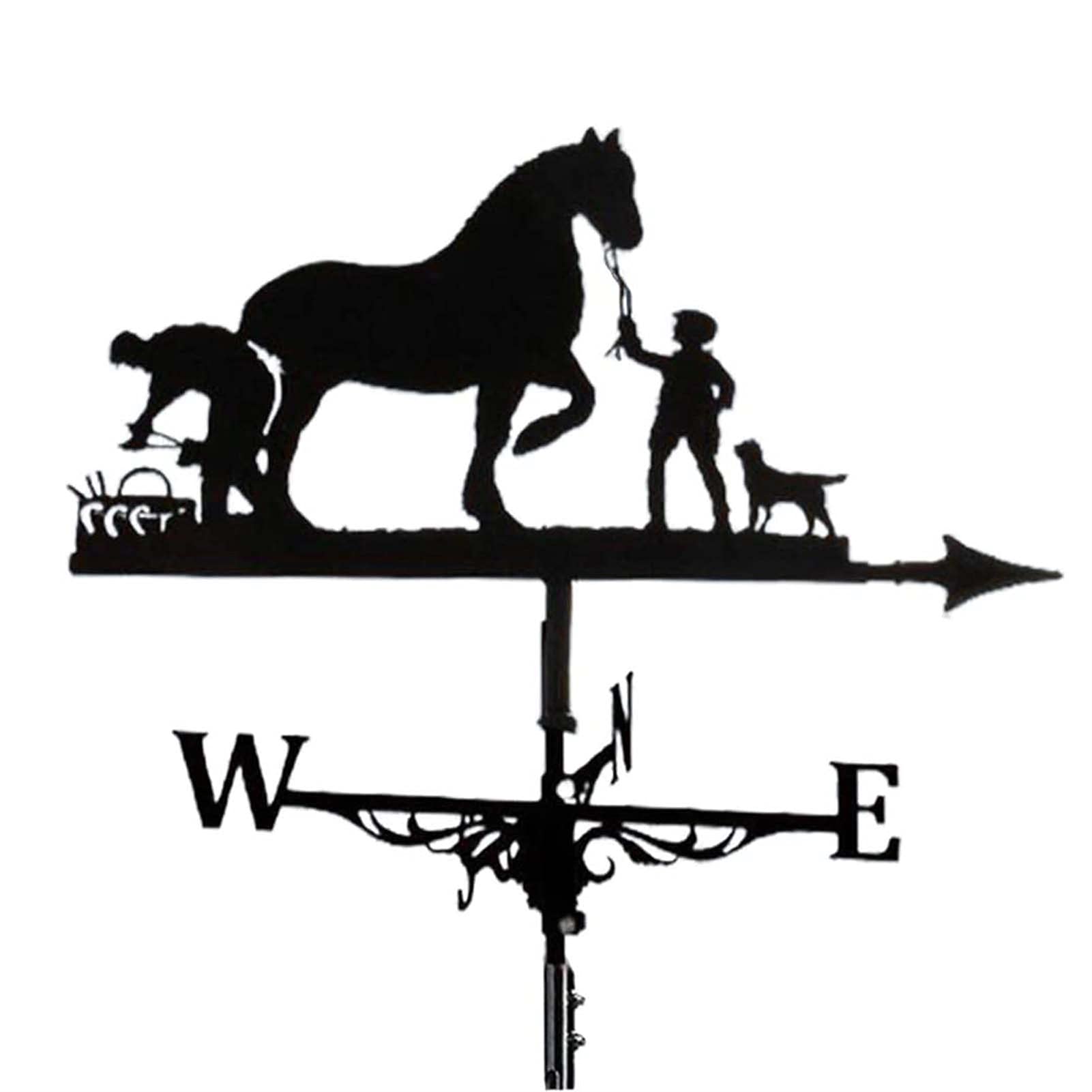 KLONWG Garden Weather Vane, Metal Weather Vanes Black Weathercock,Wind Direction Indicator for Garden Decor Roof Outdoor, Garden Courtyard Decoration (Color : Dragon) (Horse)
