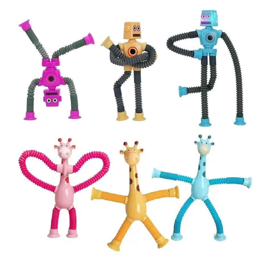 Quasar Giraffe with Robot Men It's New Bendable Telescopic Shape Changing Tubes Sensory Toys Pop Creative Suction Strees Relif Toy for Children Toddler - Multicolor (3+ 3)