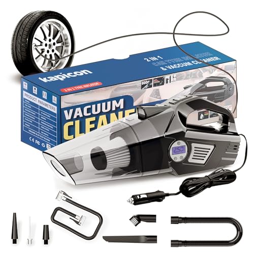 Image of KP-CVC30 Car Vacuum Cleaner with Tyre Inflator 8000Pa Suction Power Wet & Dry Cleaning LED Light 13FT Cord Portable Handheld Vacuum for Car