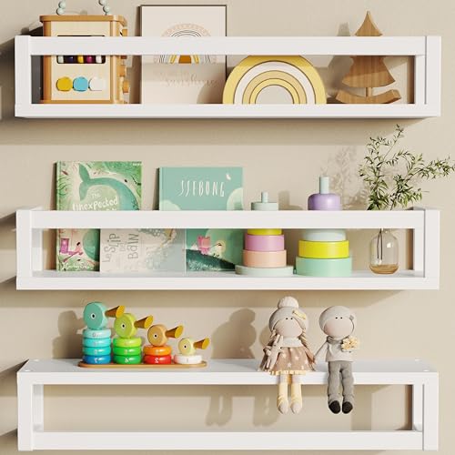 Image of TidyCorner Floating Shelves for Wall, Nursery Book Shelves 4.72 inches Wide Set of 3, Wall Mounted Bookshelf for Kids Room Decor, Floating Shelves for Kitchen Spice Rack(White)