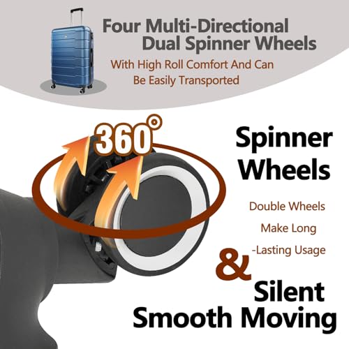 24 Inch Luggage with Spinner Wheels,Hardside Lightweight Large Checked-Medium Suitcase,Dark Blue3