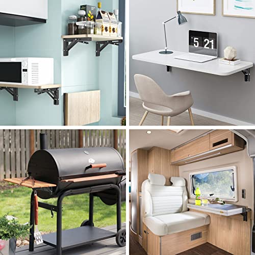 Image of YUMORE 10 Inch Folding Shelf Bracket, Heavy Duty L Bracket, Black, 2 Pack | 330 LB Load Capacity, Foldable Locking Design, Easy Release Lever, Easy Installation, Includes Hardware