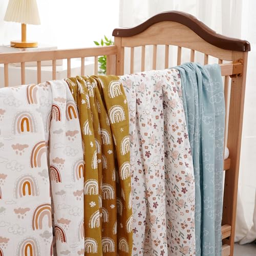 Image of 4 Set Muslin Swaddle Blankets Receiving Blanket for Newborn Baby | Boys, Girls Cute Soft Print Baby Towel Wrap 120x110cm Baby