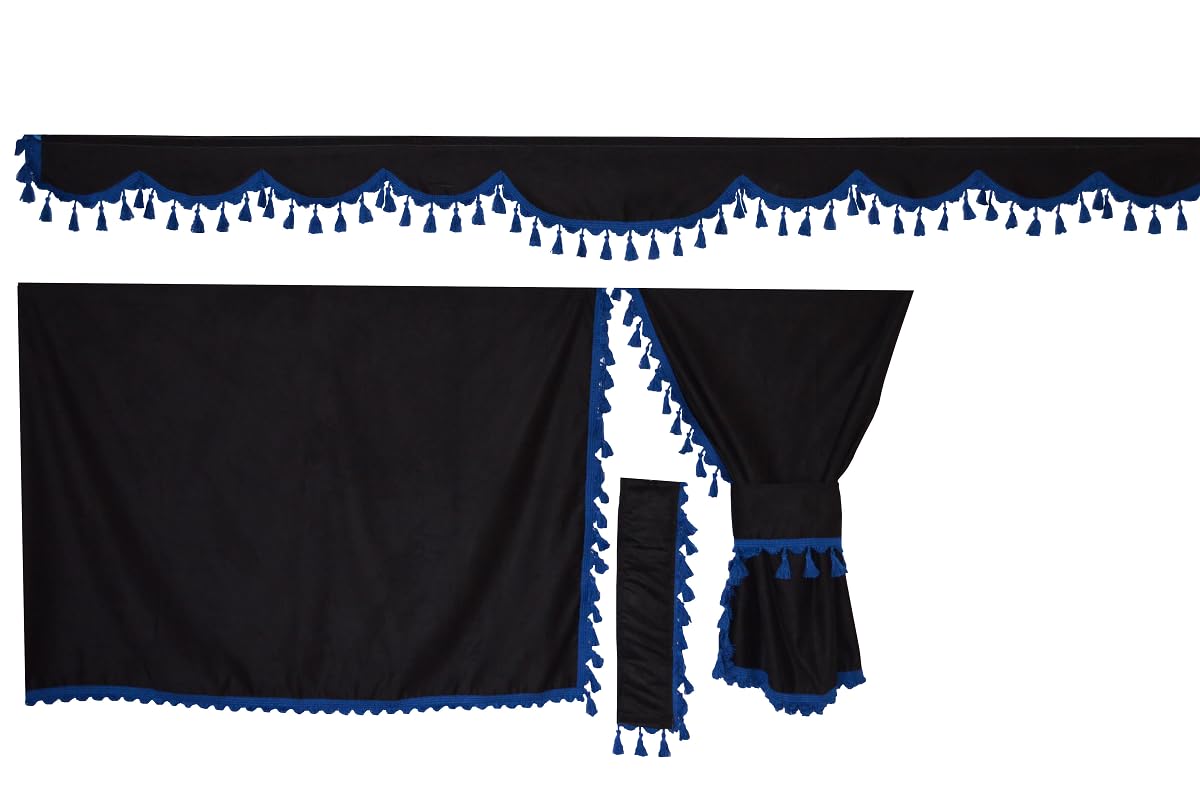Generisch LKW-Vorhänge, komplettes Set, schwarz mit blauen Quasten, geeignet für normale Kabine [außer hoch]