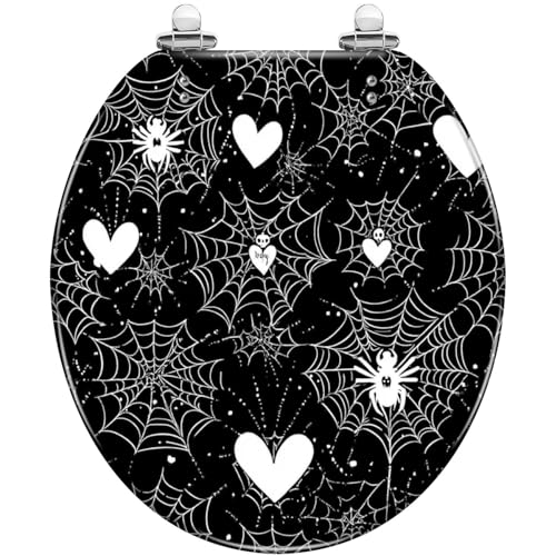 Round Toilet Seat Cute gothic seamless pattern hearts braided cobwebs Resin Toilet Seat Quietly Close Quick Release Hinges Decorative Toilet Seat with Cover Easy to Install