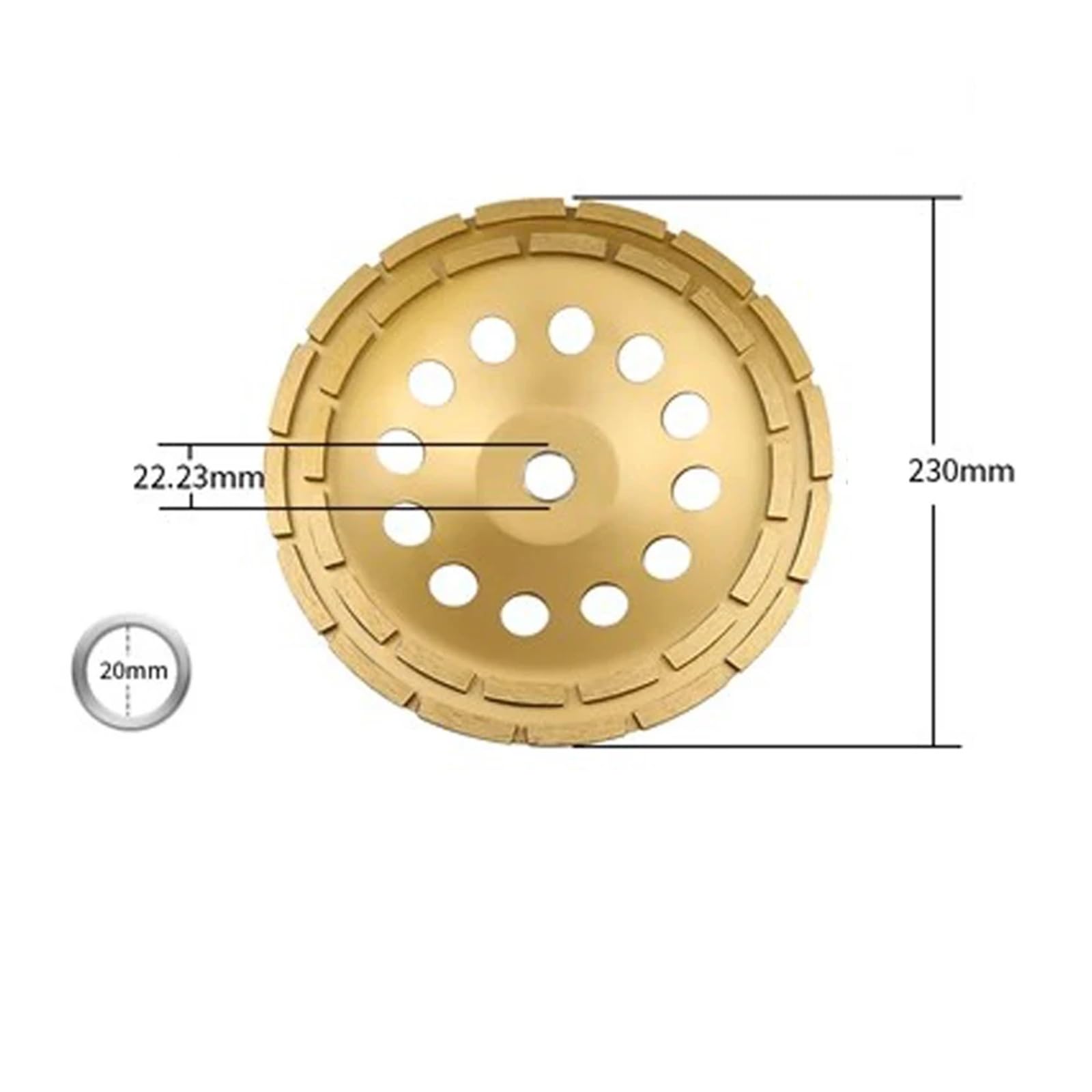 Muela abrasiva de doble hilera de diamante for hormigón, herramienta amoladora angular de granito y mármol, apertura de disco de lijado de 9 pulgadas, 20MM/22,23MM,Herramientas mecánicas(230mm)