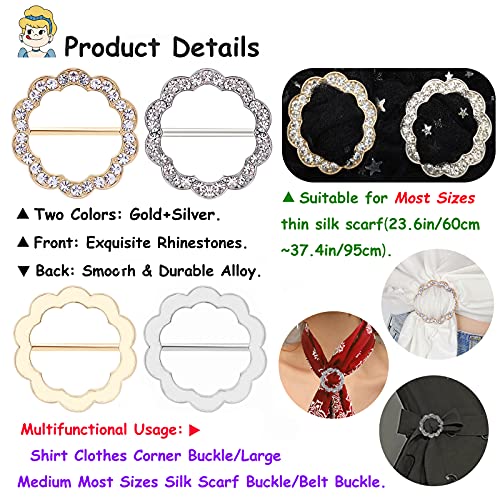 Wuli Peach 2Pcs Scarf Rings, Women's Elegant Round Flower Shape Scarf Buckle Ring Ladies Scarves Scarf Rings And Slides, Scarf Clips Scarves Buckle Holder For T-Shirt Neckerchief Shawl Silk Scarves Girls Ladies Women(Gold+Silver) #TOP3