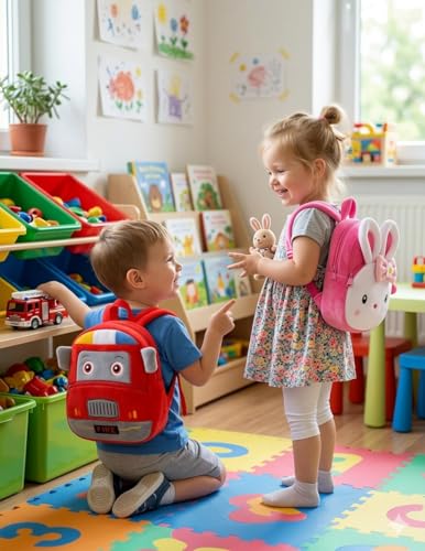Image of Cartoon Plush Kids School Bag 2-6 Years | Soft Toy Backpack for Boys & Girls | Toddler Nursery Preschool Bag | Lightweight Adjustable Straps