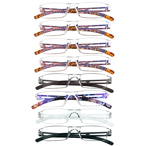 Image of 8 Pack Reading Glasses, Blue Light Blocking Computer Reading Glasses for Women and Men, Lightweight Readers (4 Color+4 Tortoise,+3.75Magnification)