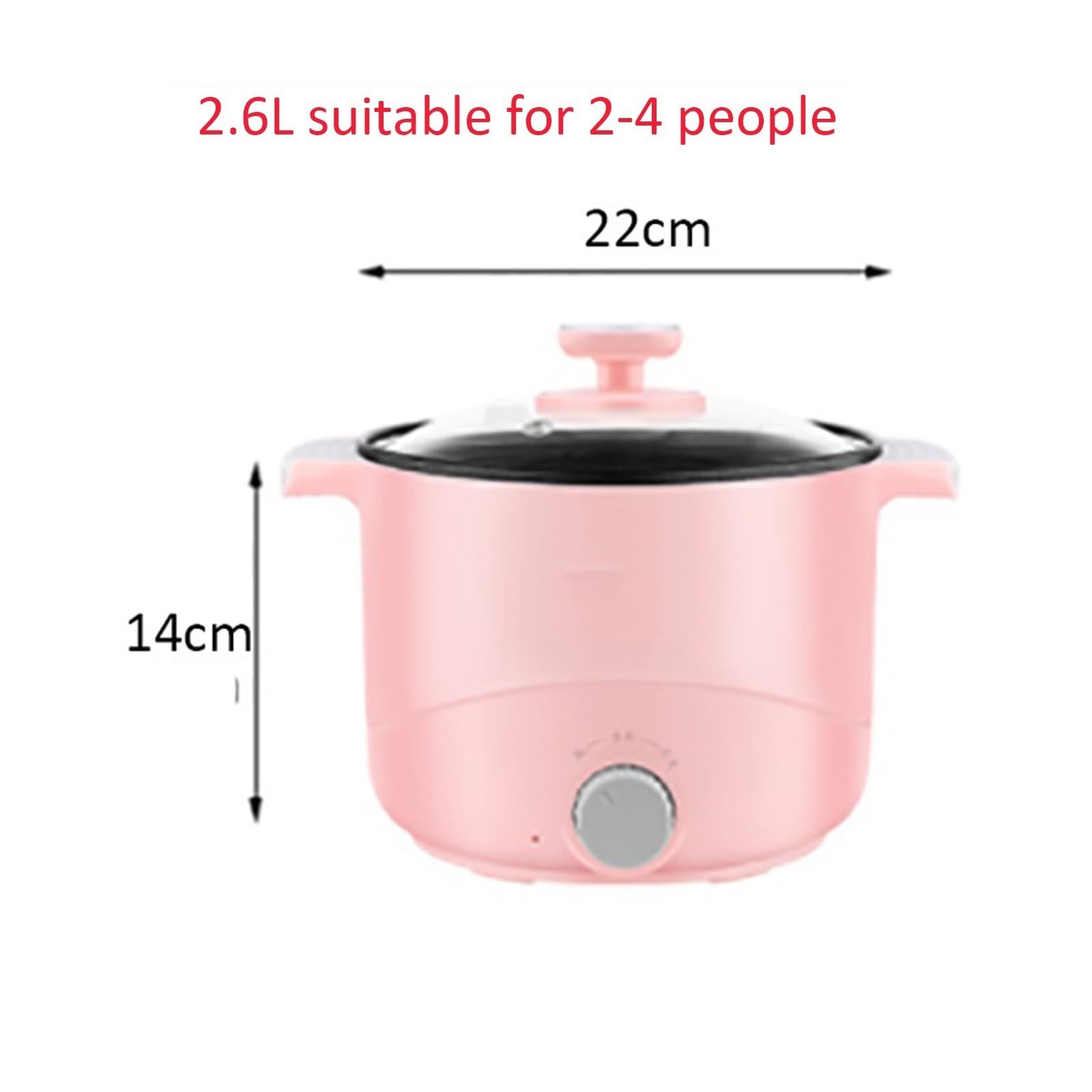 Cuociriso (1,6/2,6 l) Mini pentola Multifunzionale per Uso Domestico/Padella/Wok/pentola per zuppa, pentola Interna Antiaderente per 1-4 Persone, 220-240 V (A 2,6 l)