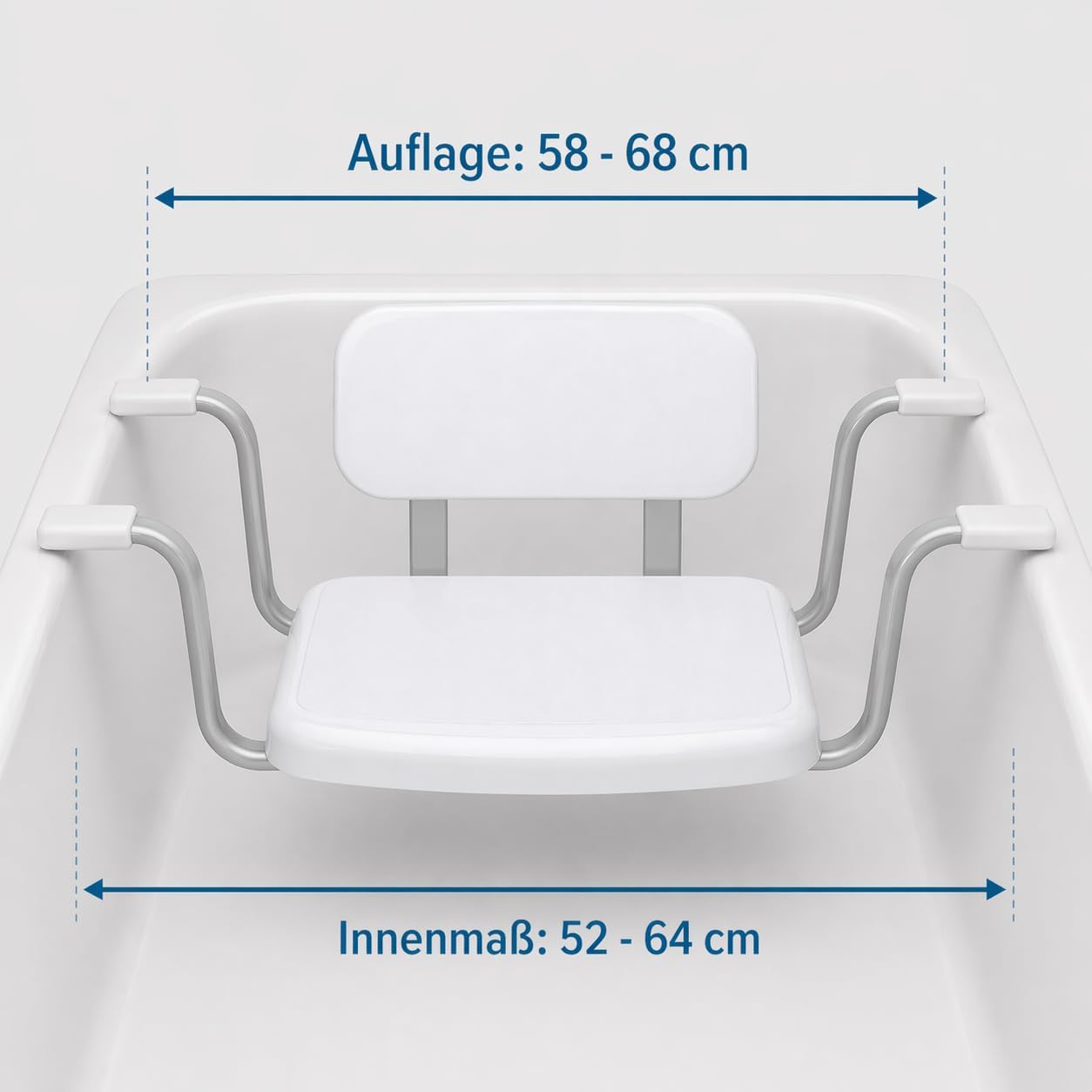 Weinberger Badewannensitz mit Rückenlehne | Sitzbrett | Belastbar bis 150 kg | Anti-Rutsch | Wannenbreite 52-64 cm | Moderne Badezimmerhilfe für Senioren | Modell 48538 | Weiß