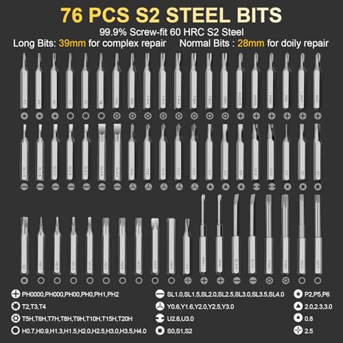 3.7V Precision Electric Screwdriver Set,76 IN 1 Mini Electric Screwdriver Cordless Set with USB Charging,5 Torque Settings Repair Tool Kit for Electronics Phone Camera Laptop Watch - image 7