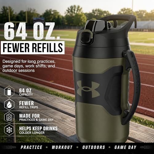 Image of Under Armour Insulated Water Bottle with Handle & Fence Hook, Half Gallon Sports Water Jug, Leak-Resistant & BPA-Free for Baseball, Football & Gym - Marine OD Green, 64oz